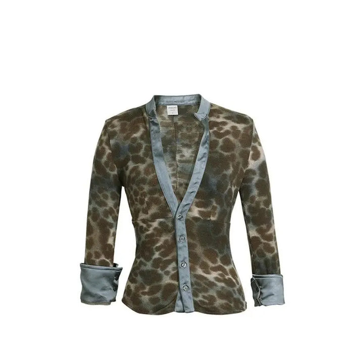 American Street Leopard Print Patchwork Cardigan Y2k Slim Waist V-neck Long Sleeve Tops Mujer 2025 Spring New Coat Women