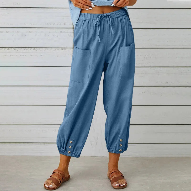 Women Cotton Linen Pants 2025 Autumn Solid Color Elastic Waist Loose Straight Trousers Female Harajuku High Waist Wide Leg Pants