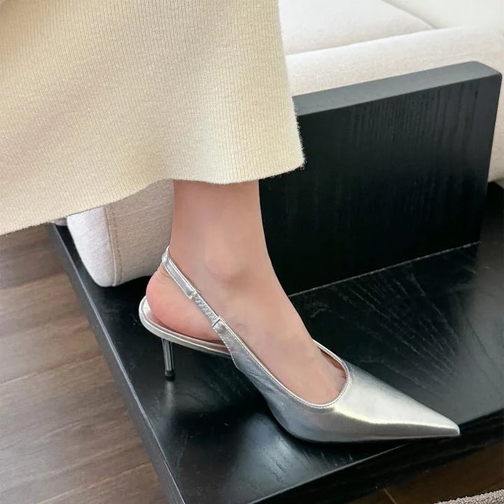 2026 New White Slingback Kitten Heels Women Elegant Pointed Toe Back Strap Pumps Office Lady Party Dress Shoes