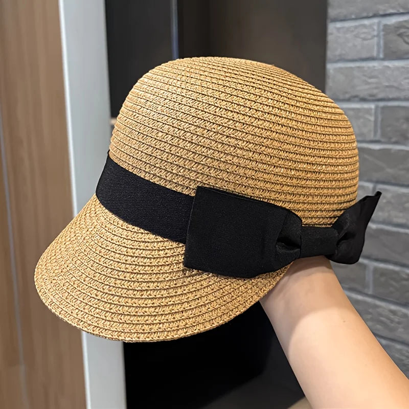 Fashion Women Straw Hat Fedora Summer Sun Protection Anti-Sunshine Horse Riding Cap Reduces Facial Age Peaked Caps
