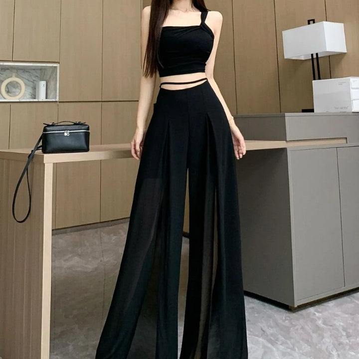 Womens Wide Leg Pants Casual  Pleated Korean Fashion  Summer  Trouser Elastic High Waisted Loose Fit Lounge Pant Comfy 2025
