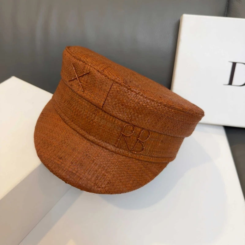 Spring and Summer Cap Newsboy Caps Women Raffia Straw Flat Top Caps