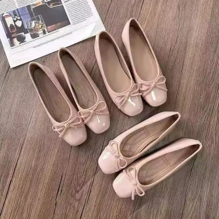 Women Ballet Flats Square Toe Bowknot Slip on Patent-Look Glossy Shoes Ladies Casual Office Everyday Walking Dress Footwear