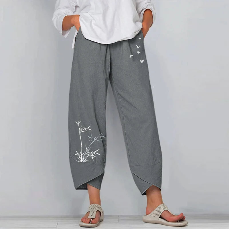 Women Summer Cotton Linen Pants Casual Baggy Harem Pants  Solid Color Elastic Waist Wide Leg Pants Female Loose Trousers  S-5XL