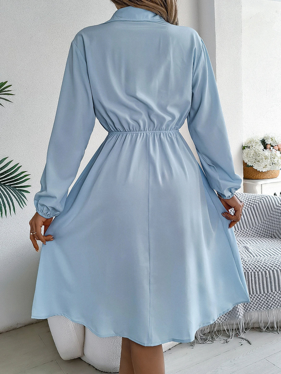 Autumn Winter Dresses for Women Casual Solid Color Button Tie Up Long Sleeved Shirt Dress Blue Green Black Red Woman Clothing