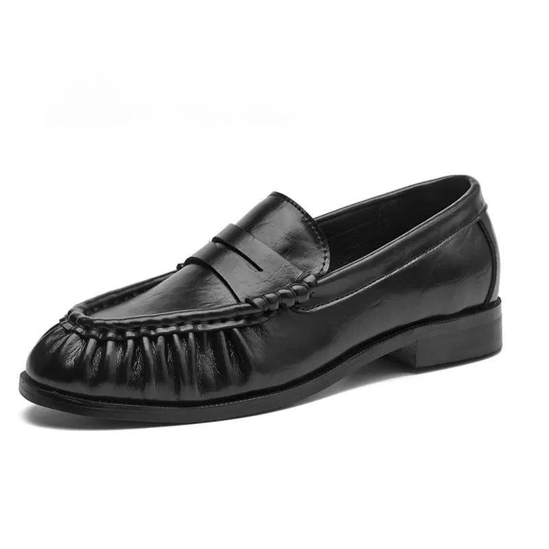 Lady Loafers 2026 Model Handcrafted Retro Pleated Single Shoes for Women, Women&