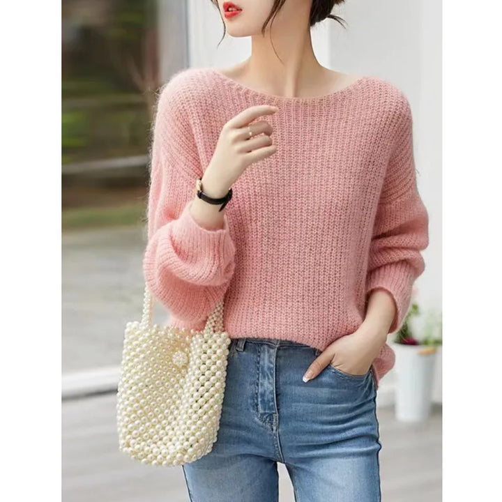 Rib Knit Pullover Sweater for Women Chunky Loose-fit Drop Shoulder Boat Neck Plain Jumper Blouse Cozy Knitwear Spring Autumn