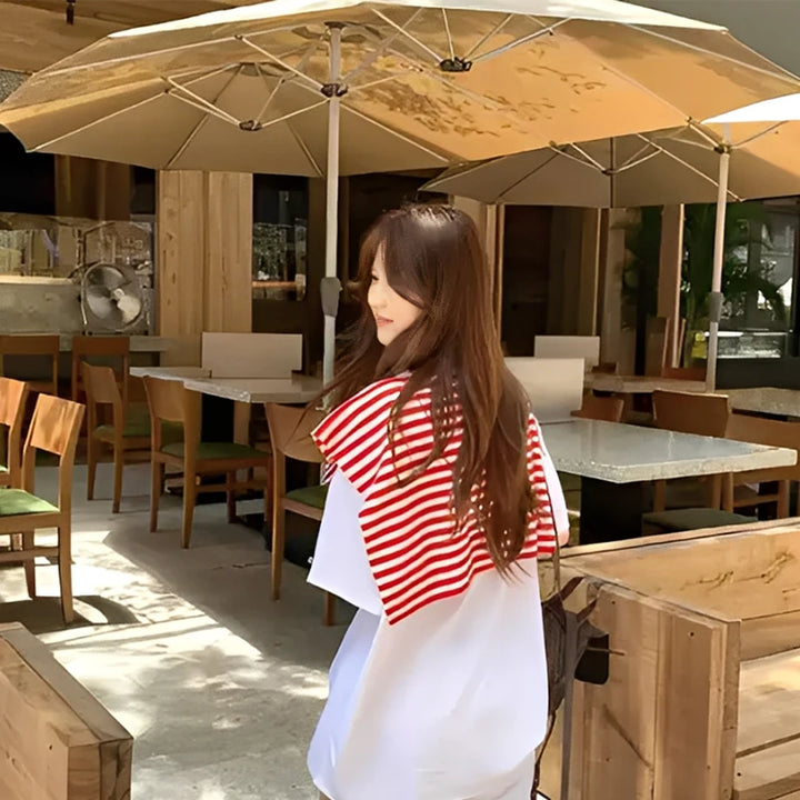 Red And White Striped Shawl Versatile High-End Women&