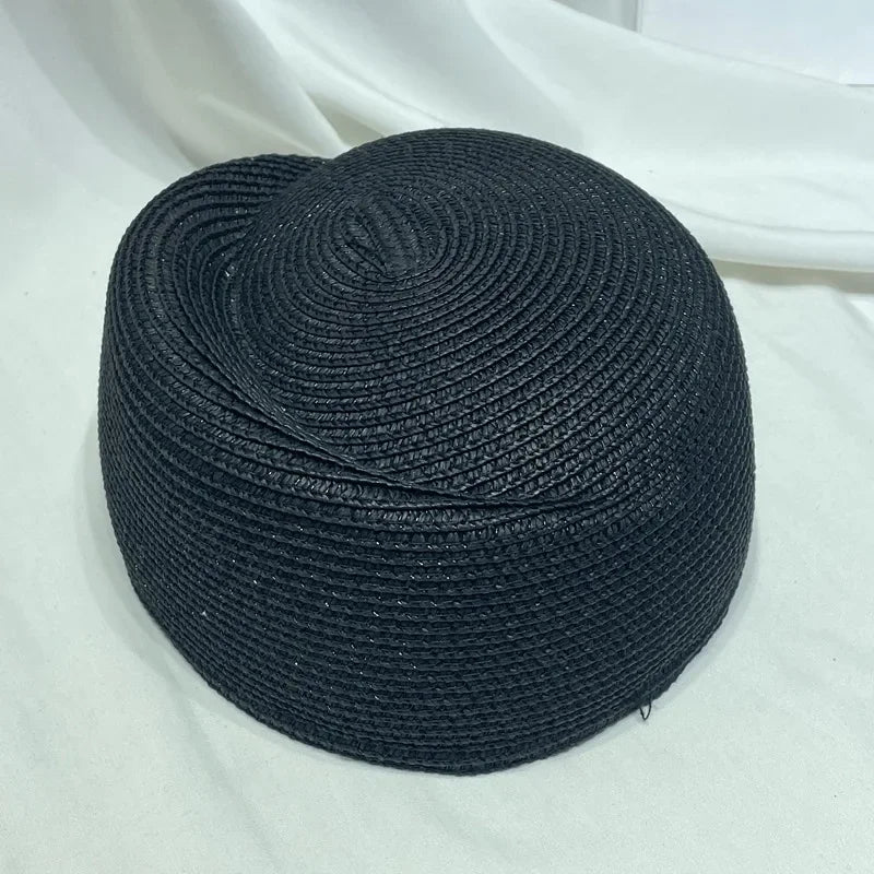 Women Vintage Straw Beret Hat Summer   Fedora Sun Cap Hostess Pillbox Hat Millinery Fascinator Base  Wedding Cocktail Party