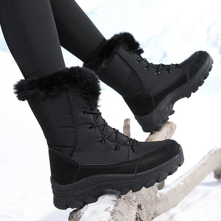 Winter Snow Boots for Women, Waterproof, Non-Slip, Warm, Northeast-Style Large Cotton Shoes, Ski Boots, Fleece-Lined, Thickened, Wear-Resistant, High-Top Cotton Boots