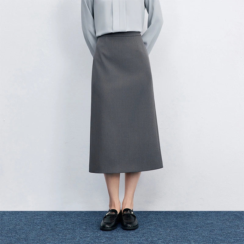 SENTUBILA Straight Skirt For Woman 2026 Autumn Solid Pleated Midi Skirt Back Slit Design Simple Women&