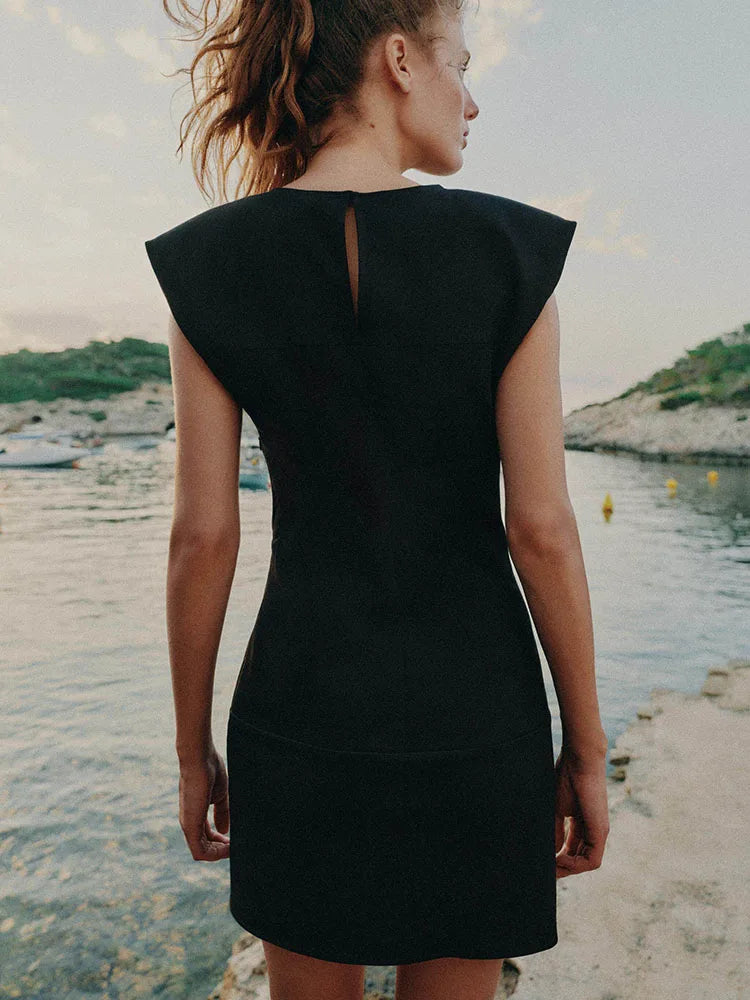 Summer New Women's Sleeveless round Neck Padded Shoulder Rope Knot Dress Short Dress Formal Occasion Party Wear Other 100%