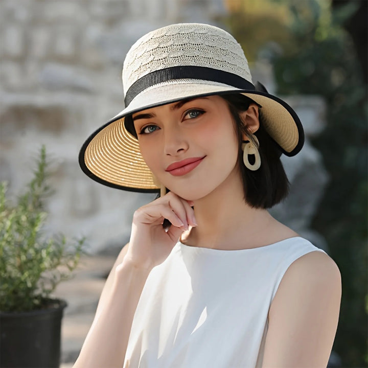 Elegant Wide Brim Straw Hat With Bowknot Summer Beach Sun Protection For Women Outdoor Travel Photography