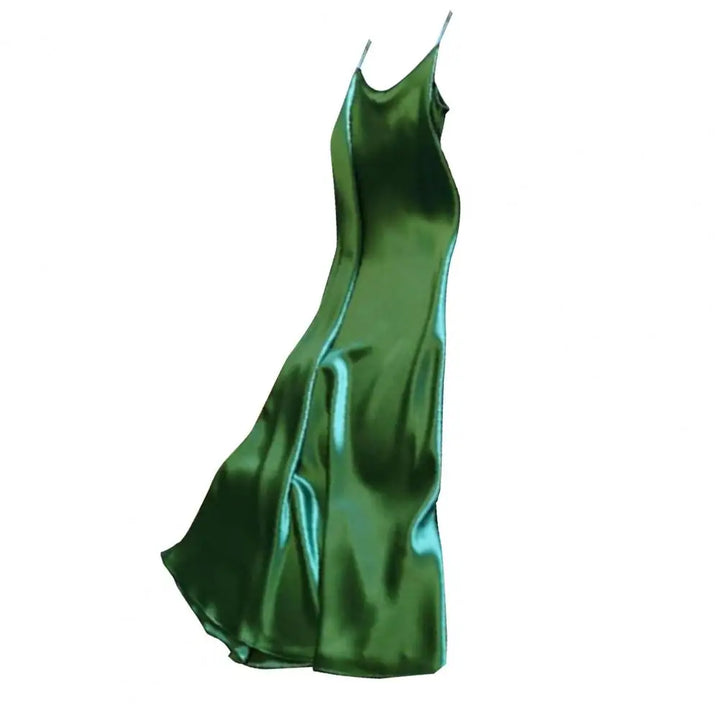 Women Slip Dress Silky Satin V Neck Backless Sleeveless Spaghetti Strap Prom Party Dress A-line Loose Hem Strappy Dress