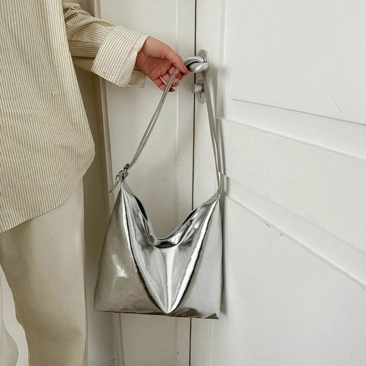 PU Top-Handle Handbag Luxury Designer Bag for Women Fashion Shopping Bag High Capacity Silver Gold Casual Leather Tote Bag