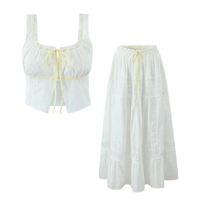White Lace Skirt Set Women&