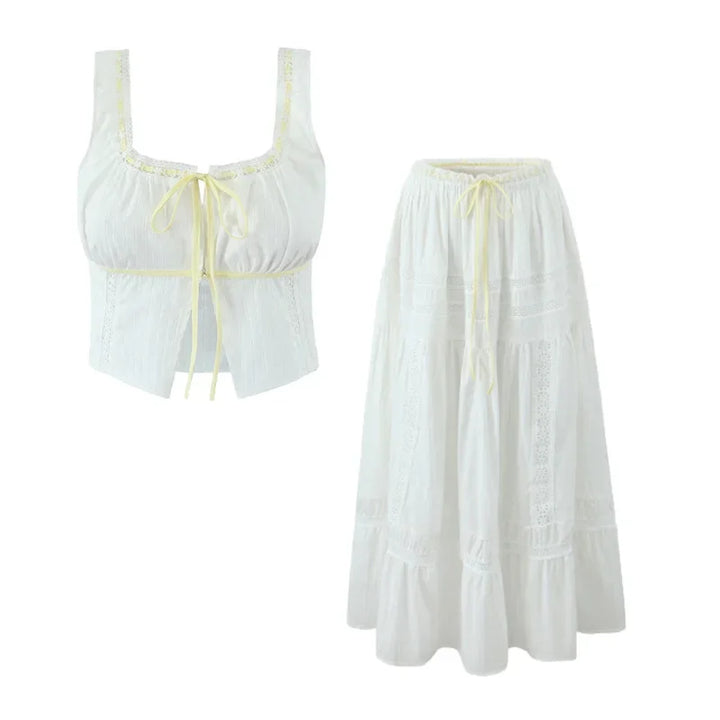 White Lace Skirt Set Women&