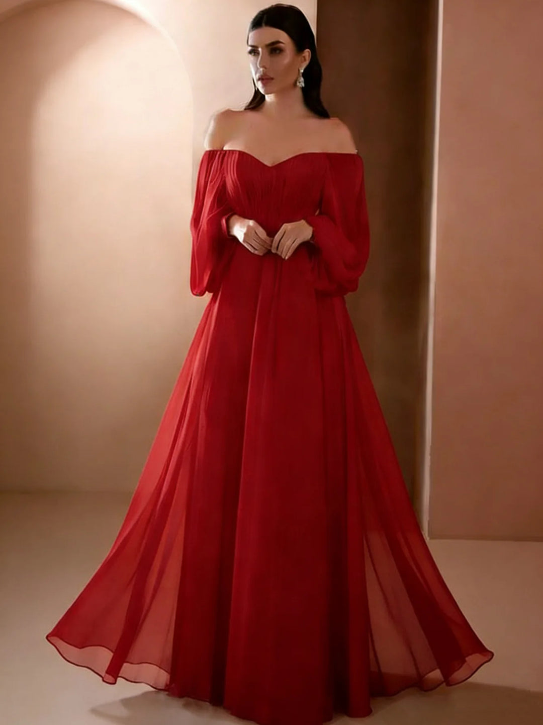 Dresses For Woman Elegant vestidos Solid Color Slim Robe Evening Dress Sexy One Line Neck Simple Style Long Sleeves Simple Style