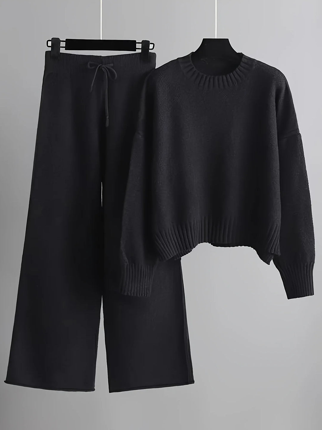 Knitted Drape Wide Leg Pant Suit Two Piece Sets knitwear Winter Thick Warm Sweater Tracksuits casual Women sweater