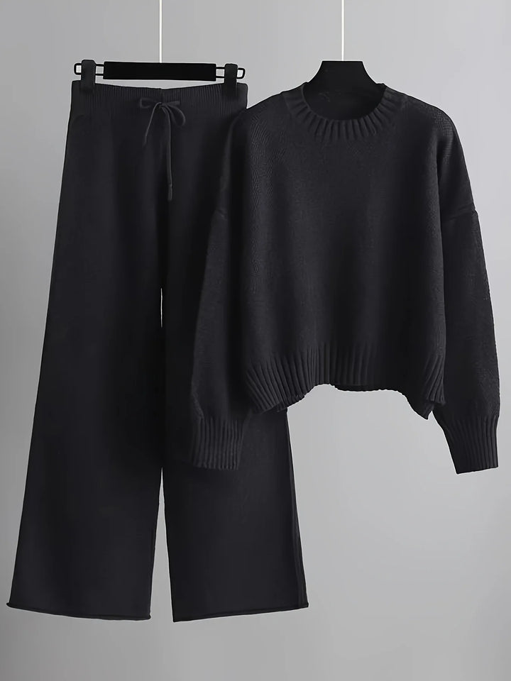 Knitted Drape Wide Leg Pant Suit Two Piece Sets knitwear Winter Thick Warm Sweater Tracksuits casual Women sweater