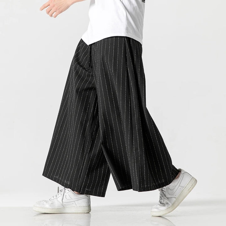 Cotton Linen Men’s Loose Wide Leg Pants Stripe Casual Jogging Trousers Men Harem Pants Fashion Japanese Streetwear Plus Size 5X