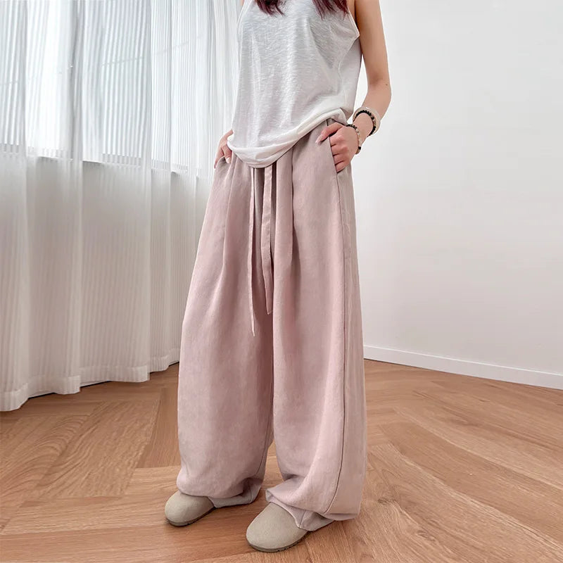 Linen Wide Leg Pants Women Summer Lightweight High Waist Loose Fit Flowy Casual Trousers