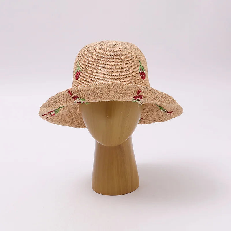 Japanese Raffia Straw Hats for Female Summer Korean Version of The Sunscreen Wide Brim Beach Seaside Vacation Sun Cap Foldable