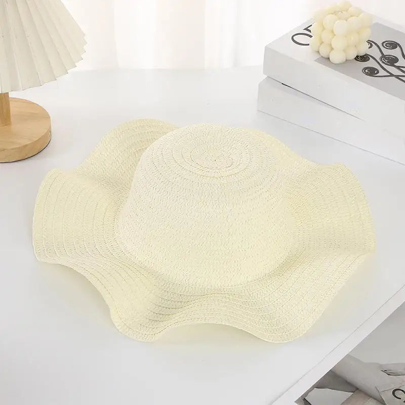 Wide Brim Straw Sun Hat for Women 2024 Wavy Edge Fashionable Design Perfect for Beach Seaside Vacation