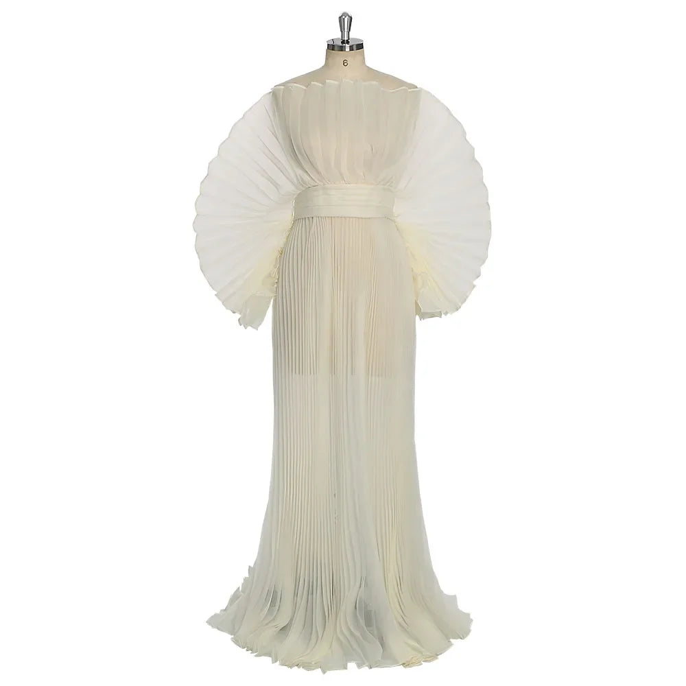 2026 New Off White Pleated Maxi Dresses for Photoshoot Maternity Photoshoot Dress Formal Evening Gown Baby Shower Dress YEWEN