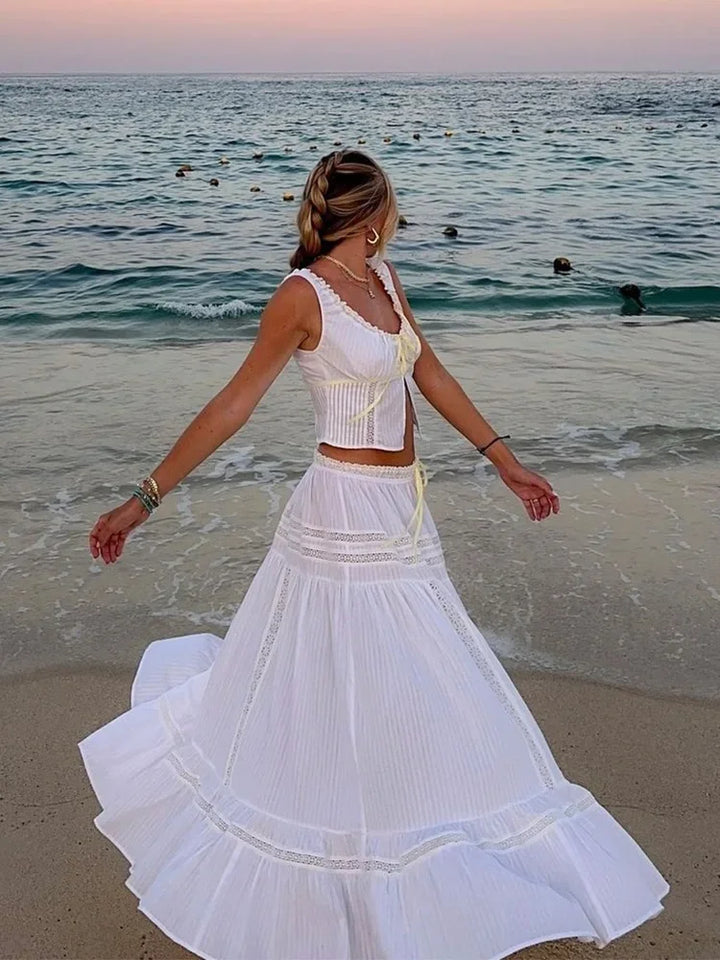 White Lace Skirt Set Women&