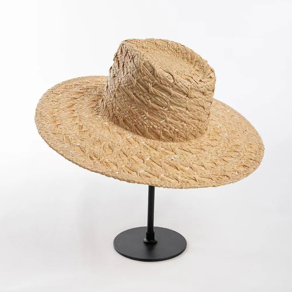 Large Brim Straw Hat Raffia Hand-woven Pattern Straw Hat Sun Protection Beach Sun Hat Women&