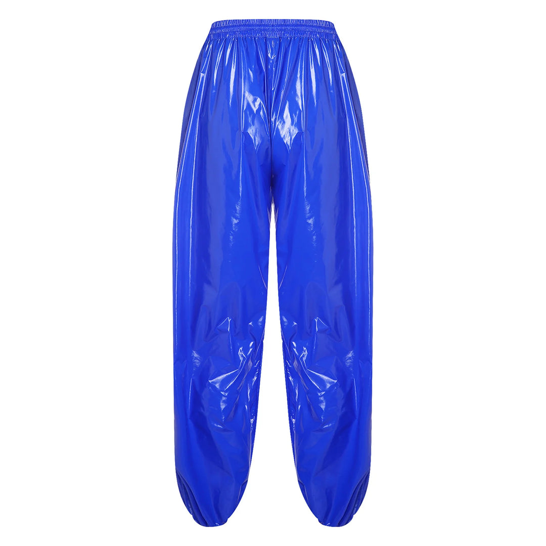 Mens Waterproof Jogger Pants Wet Look Drawstring Elastic Waistband Loose Track Pants Workout Cycling Motorcycle Biker Trousers