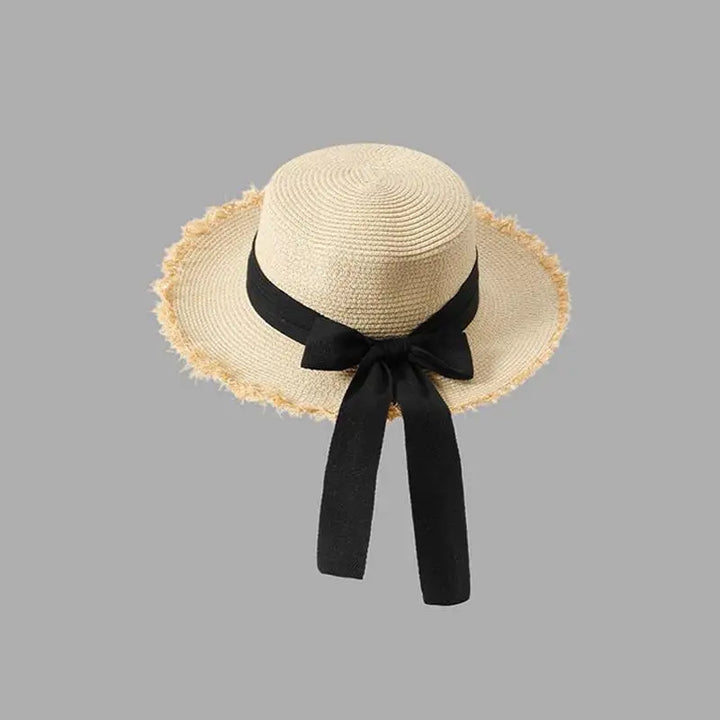 Wide-brimmed Straw Hat Women Beach Sun Hat Fashionable Sun Protection Floral Lace Bow Breathable Summer Hat for Vacation