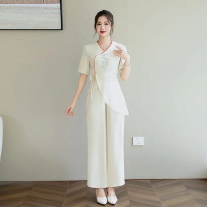 Woman Work Clothes Suit Hotel Waiter Beauty Salon Spa Massage Nail Cafe Sexy Foot Bath Sauna Technician Overall Pants Uniform