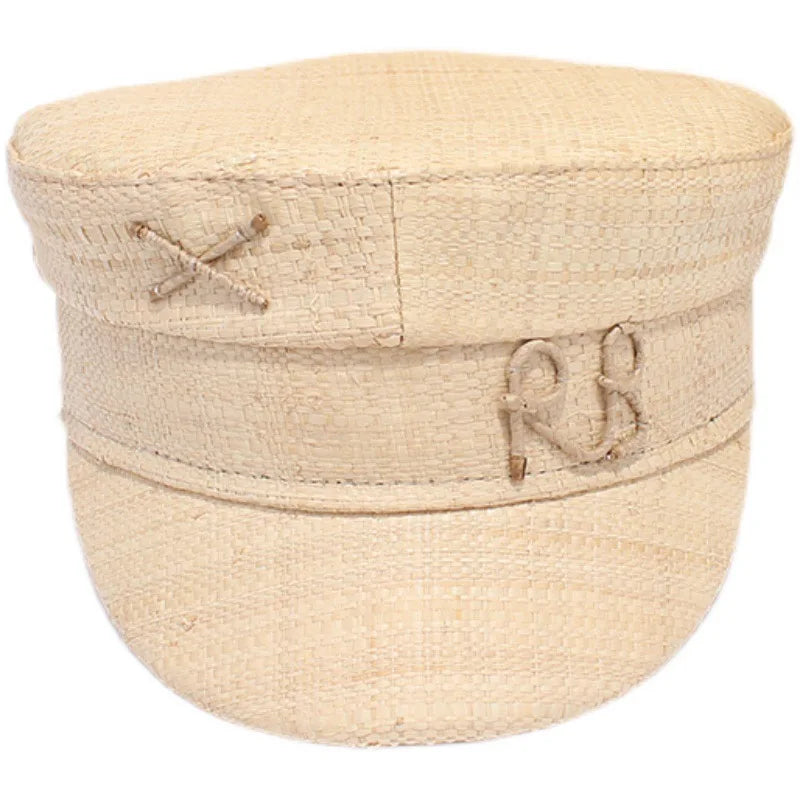 Spring and Summer Cap Newsboy Caps Women Raffia Straw Flat Top Caps