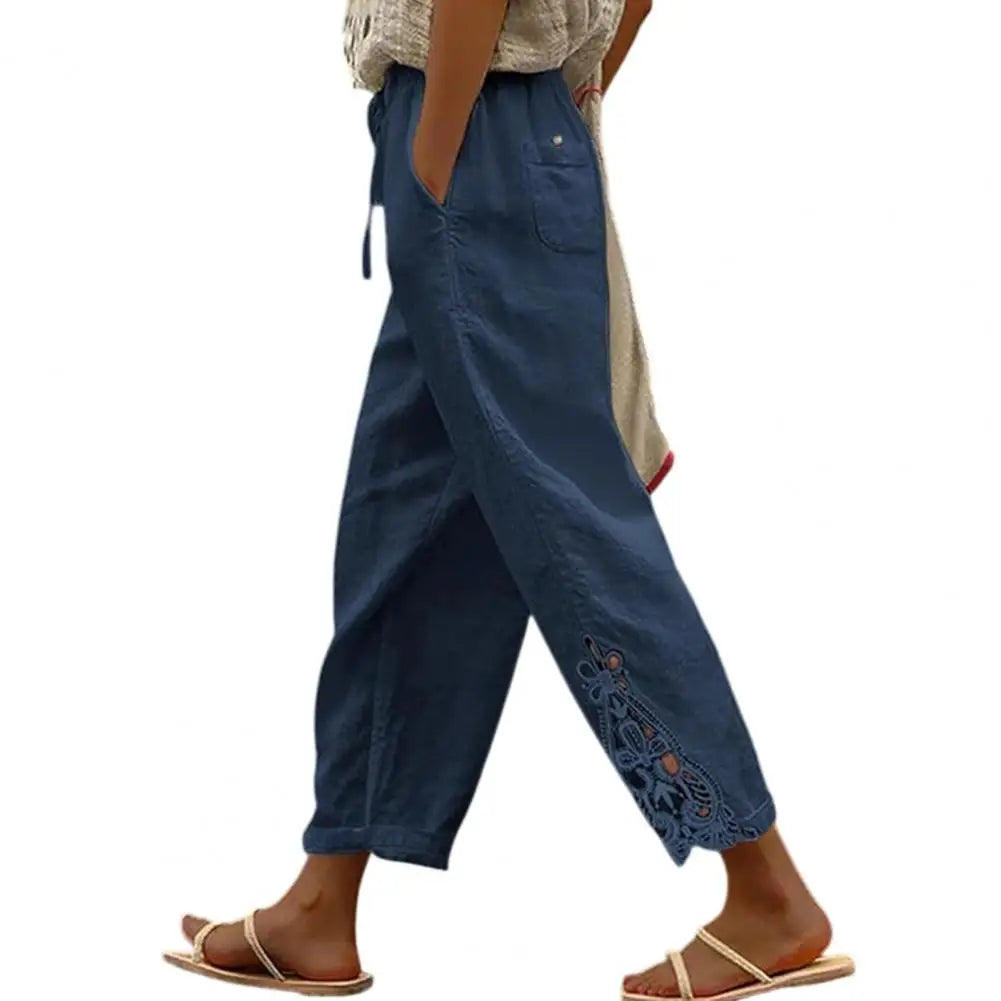 Women Pants Trousers Women’s High Waist Pants Adjustable Drawstring Waistband Trousers Loose Fit Summer Pants for Travel Work