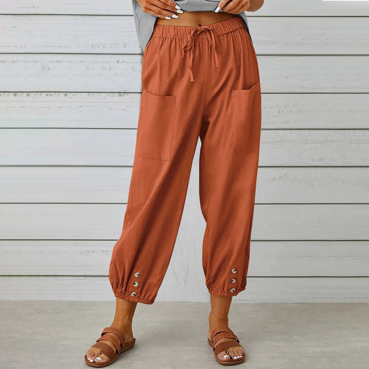 Women Cotton Linen Pants 2025 Autumn Solid Color Elastic Waist Loose Straight Trousers Female Harajuku High Waist Wide Leg Pants