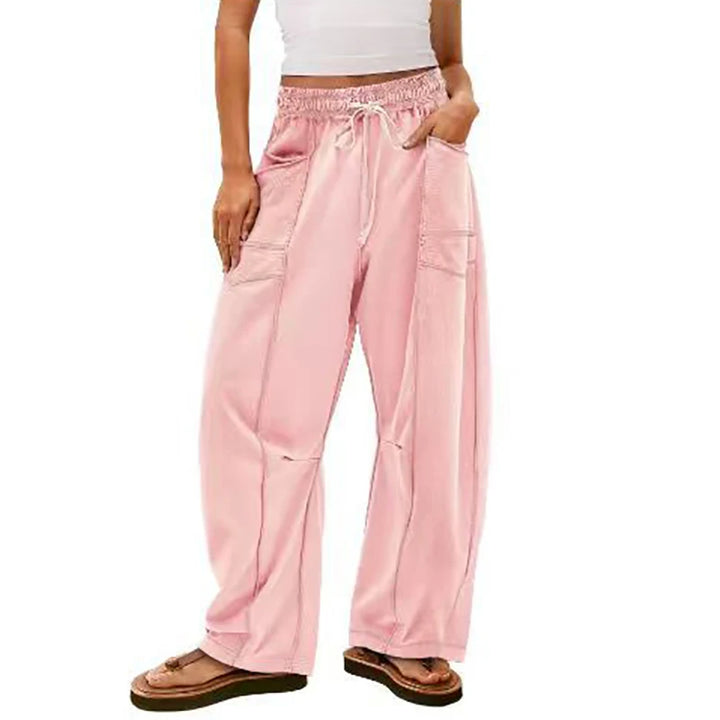 Fashion Women Casual Loose Wide Leg Pants Women Solid Color High Waist Drawstring Long Trousers Jogging Sportswear