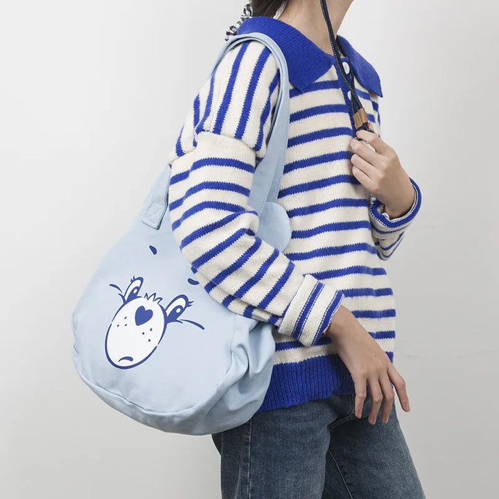 Personalised Tote Bag for Women, Girls Student Custom Your Name Canvas Shoulder Bag, Cute Bear Crossbody Hand Bags, Casual Tote