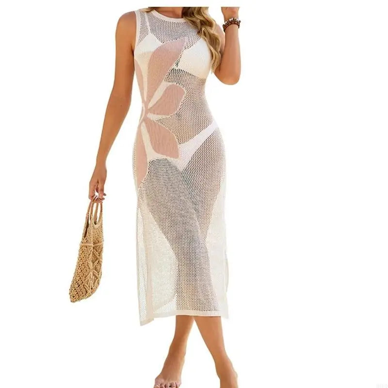 Hollow Out Crochet Beach Cover Up Dress Quick Dry Acrylic Fabric Swimwear Cover Up For Women Beach Swimming Sunbathing 69HD