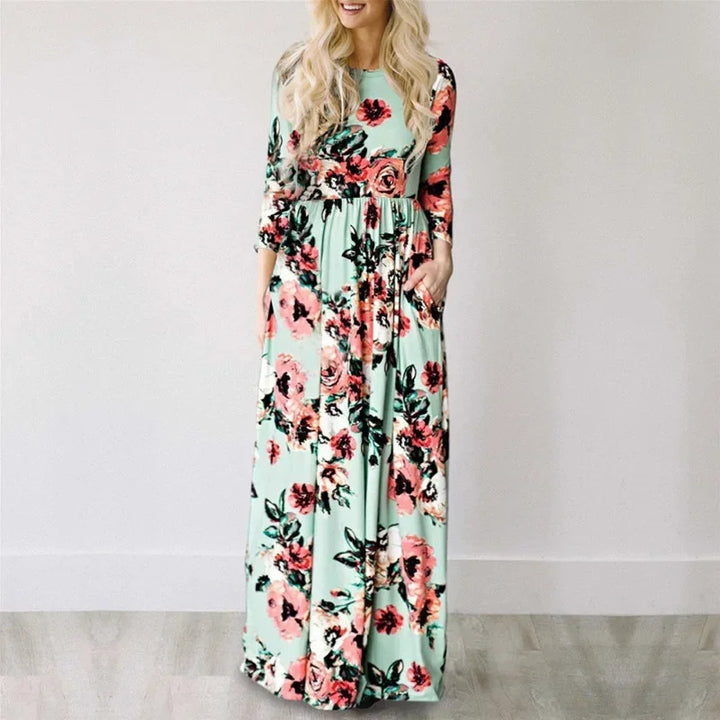 Summer Maxi Dress Women 2025 Pink Floral Print Boho Beach Dress Ladies Evening Party Long Dress Sundress Vestidos De Festa 3XL