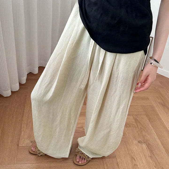 Linen Wide Leg Pants Women Summer Lightweight High Waist Loose Fit Flowy Casual Trousers
