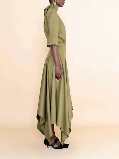 Women's Formal Evening Gowns Red Asymmetric Skirt Evening Dresses Elegant Party Dresses Tie Neck Blouse & High Waist Maxi Set