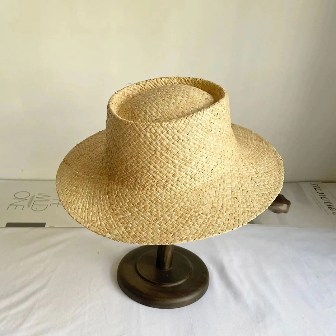 Large Brim Straw Hat Raffia Hand-woven Pattern Straw Hat Sun Protection Beach Sun Hat Women&