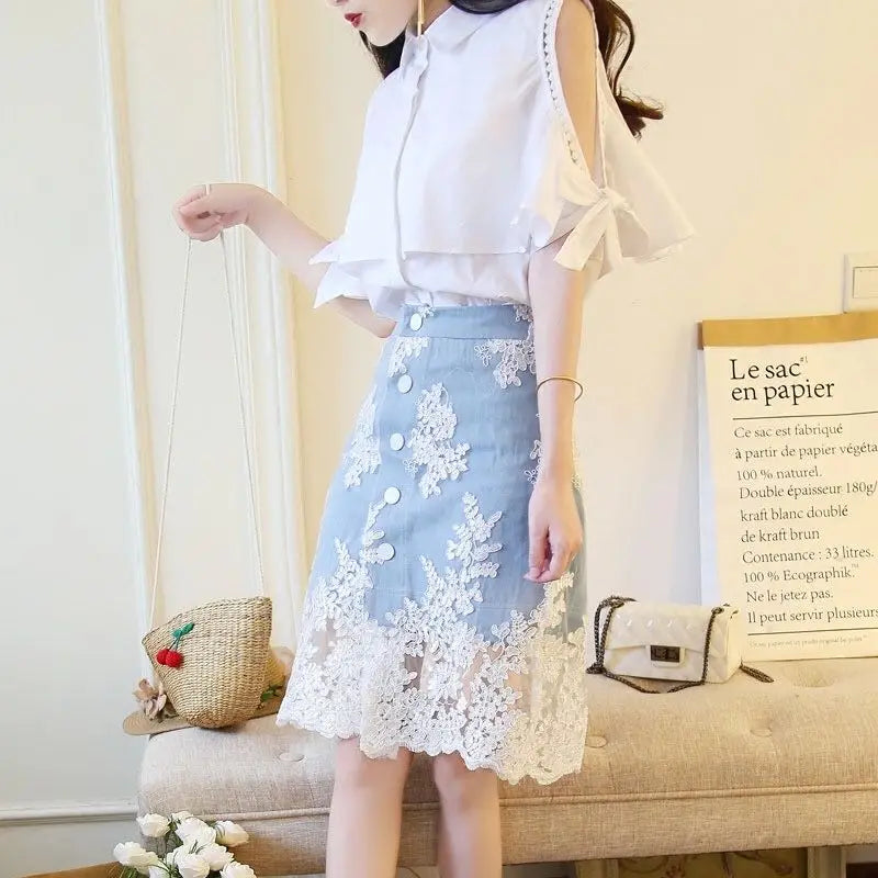 Off-shoulder Woman Outfit New Matching Cheap Clothing Offers Elegant Casual Trend 2025 Luxury Lace 2 Pieces Skirt Sets for Women