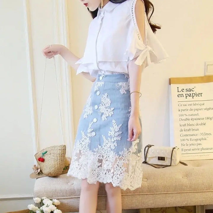 Off-shoulder Woman Outfit New Matching Cheap Clothing Offers Elegant Casual Trend 2025 Luxury Lace 2 Pieces Skirt Sets for Women