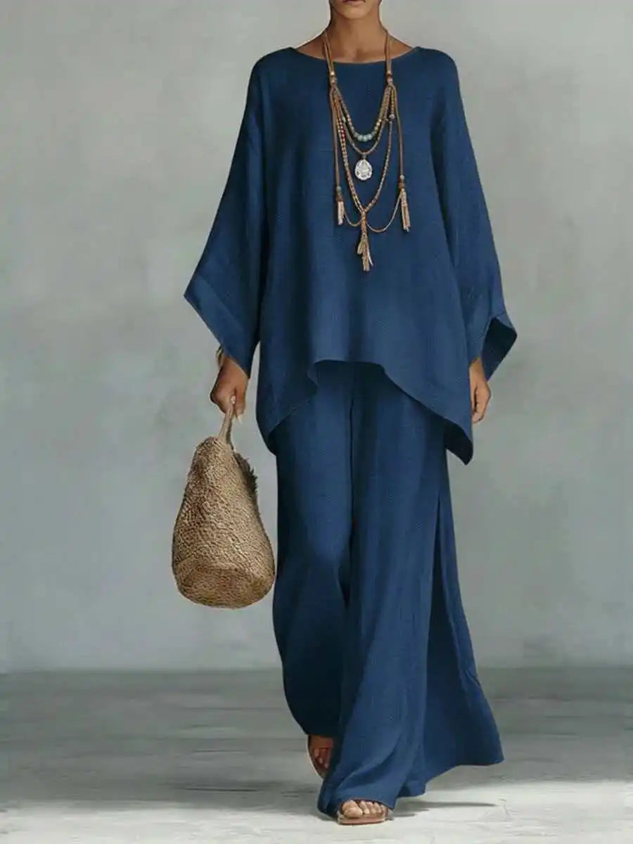 2026 Spring Ladies Loose Shirt Wide Leg Pants Set