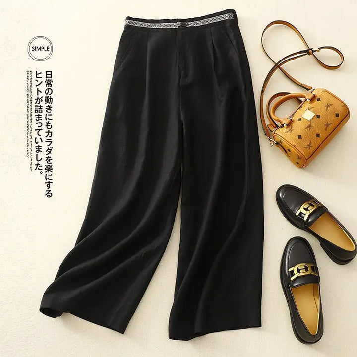 Linen Wide Leg Pants Women Loose Flowy Versatile Cropped Trousers