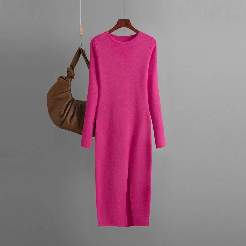 Elegant Dress Autumn Winter New Slim Fit Knitted Dress for Women Inner Wear and Outer Wear Long Sleeve Tight Hip Sweater Dress