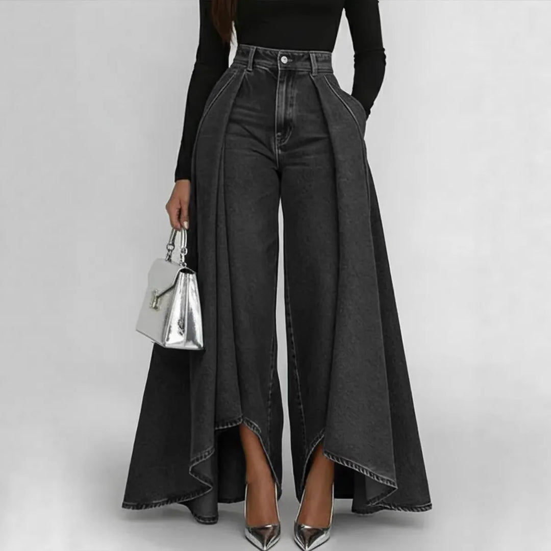 Denim Pant Women Jeans Vintage Wide Leg Long Pants High Waist Straight Trousers Y2k Streetwear Elegant Splice Work Casual Summer